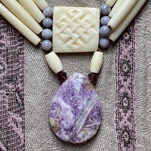 Southwest Style Lepidolite, Chalcedony, & Amethyst Necklace